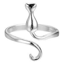 Anillo De Mujer, Cara Gato Ajustable Plata 925 Parejas Lb