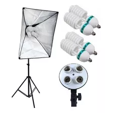 Kit 1 Softbox Quadruplo E27 + Tripé 4 Lampadas 150w 110v