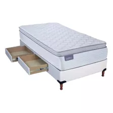 Base Box Somier 1 1/2 Cama Con 2 Cajones + Inducol April 90 Color Blanco