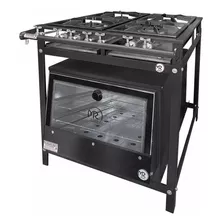 Fogão Industrial De Chão Mr Fogões Standard 4 Bocas Com Forno Porta De Vidro A Gás 4 Queimadores Preto Porta Com Visor 84l