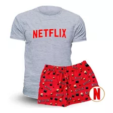 Pijama De Verano Netflix Remera Gris - Store Mykonos