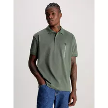 Polo Verde De Hombre Con Logo Bordado Calvin Klein
