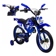 Bicicleta Entrenadora Para Niños Aeiou Moto Cross Rodado 12 Color Azul