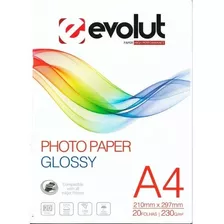 Papel Fotográfico A4 Glossy 230g 100 Folhas Evolut