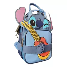 Mini Mochila Stitch Guitarra Con Monedero Backpack Disney Color Azul Acero Diseño De La Tela Liso