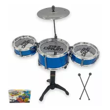 Mini Bateria Instrumento Infantil Completo Happy Jazz Drum Cor Azul