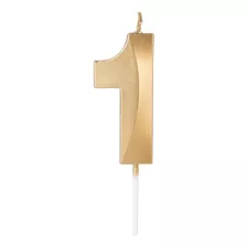 Número 1 - Vela Design Dourada Perolizada Para Bolo E Festa