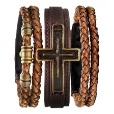 Combo 3 Pulseiras Masculina Regulável Marrom Fosco Ajustável