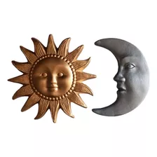 Sol Y Luna En Yeso Artesanal Para Colgar