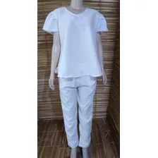 Conjunto Branco Calça+bata Feminina Umbanda Candomblé