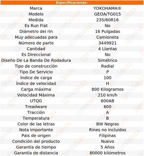 4 Llantas Geoa/tg015 Yokohama 235/60r16 100h Foto 2