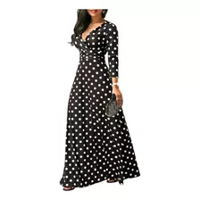 Mujer Vestido Otoño Mujeres Lunares Manga Larga Maxi Vestido