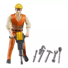 Juguetes Bruder Construction Worker With Accessories 60020 Color Naranja Claro