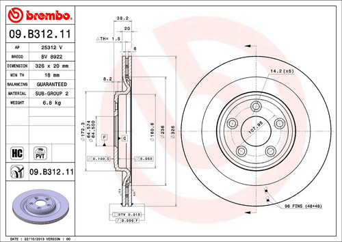 2 Discos De Freno Traseros Jaguar Xj8 2007 4.2l Brembo Foto 2