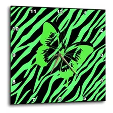 3drose Dpp__1 Reloj De Pared Con Mariposa Verde Lima Y Cebra