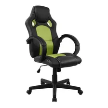 Cadeira De Escritório Pelegrin Pel-3002 Gamer Ergonômica Preto E Verde Com Estofado De Couro P.u.