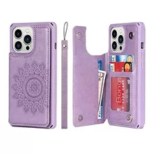 Funda Para iPhone 13 Pro Billetera Cuero Mandala Lila