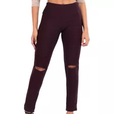 Calça Com Rasgo No Joelho Legging Skinny Bandagem Feminina