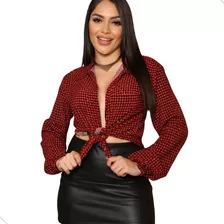 Camisete Feminina Estampa Listrada Xadrez Casual Confortável