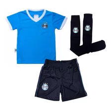 Uniforme Infantil Juvenil Grêmio Azul Kit 3 Peças Oficial