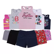 Kit 10 Peças Roupa Infantil Feminino 5 Regatas + 5 Shorts