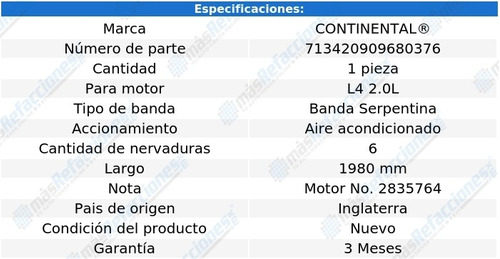 Banda Serpentina A/a 1980 Mm 156 L4 2.0l 02-04 Continental Foto 4