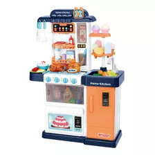 Cozinha Infantil Grande Completa Painel Fogão Geladeira Pia Cor Azul