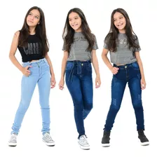 Kit Com 3 Calça Jeans Feminina Juvenil Super Skinny Infantil