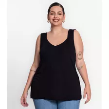 Regata Feminina Plus Size Visco Tricot Secret Glam Preto