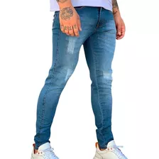 Calça Masculina Jeans Slim Tradicional Reta Rasgada Skinny