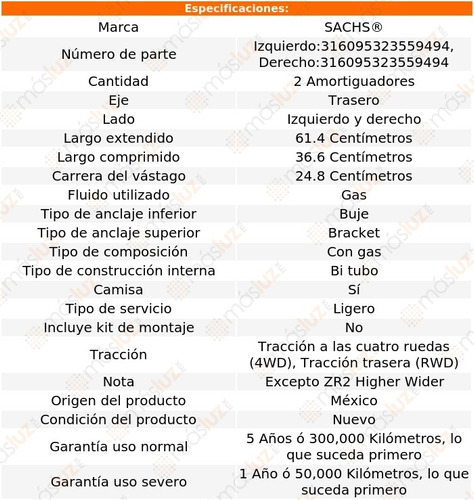 (2) Amortiguadores Gas Traseros Gmc Sonoma 91/04 Sachs Foto 2