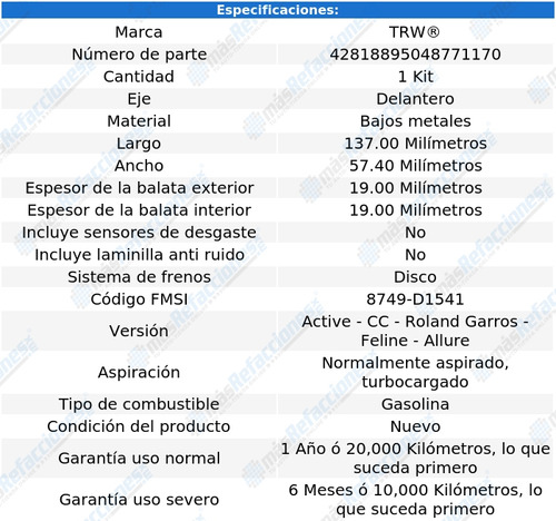 Balatas Delanteras Peugeot 207 2012-2013 Trw Foto 2