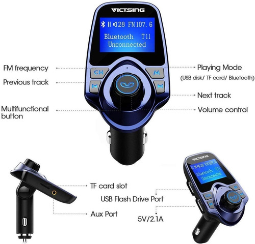 Transmisor De Radio Fm Bluetooth Para Automvil, Azul Foto 2