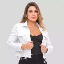 Jaqueta Jeans Feminina Curta Da Moda Botão Encapado Elastano