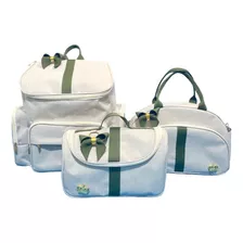 Kit Maternidade Bebê Mochila Bege/verde Luxo Alça Bolsa