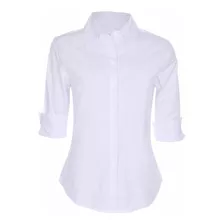 Kit 3 Camisetes Feminino Social Branco Manga 3/4 Promoção