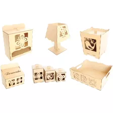 Kit Higiene Bebê Mdf Cru Jardim 8 Peças Decoração