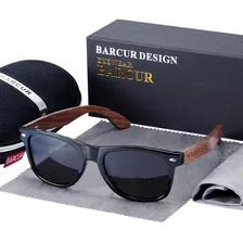 Óculos De Sol Barcur Uv400 Polarizado Original Bambu Preto