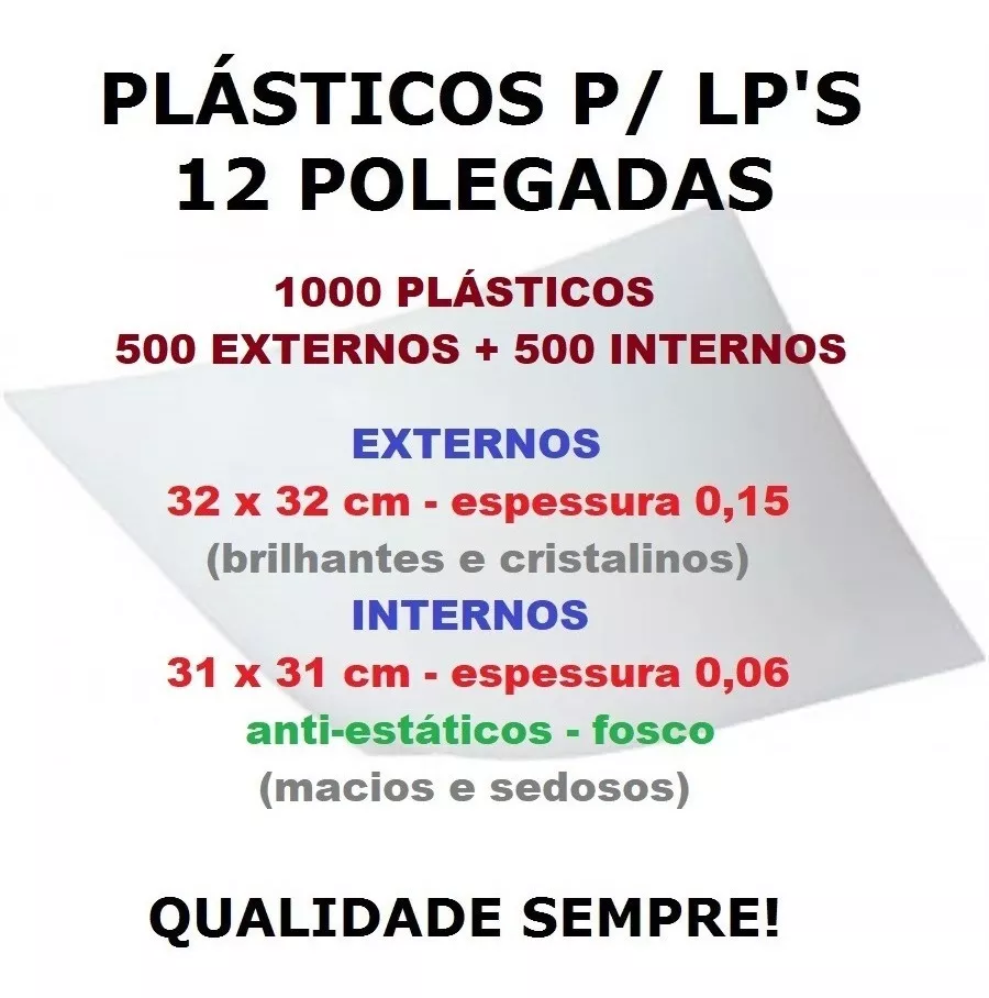 Vinil Lp 1000 Plásticos - 500 Externos 0,15 + 500 Internos