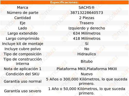 Set 2 Amortiguadores Tra Sachs Golf Fwd L4 1.6l 90 Al 92 Foto 2