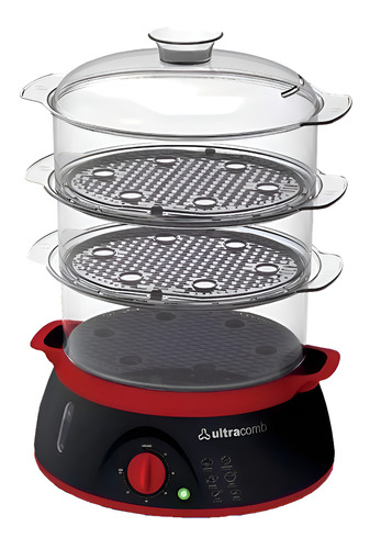 Ultracomb Vp4603 Vaporera Electrica 8.5l 900w 3 Bandejas Color Negro Y Rojo