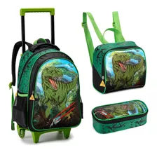 Kit Mochila Rodinhas Infantil Masculino Dinossauro Rex Grand