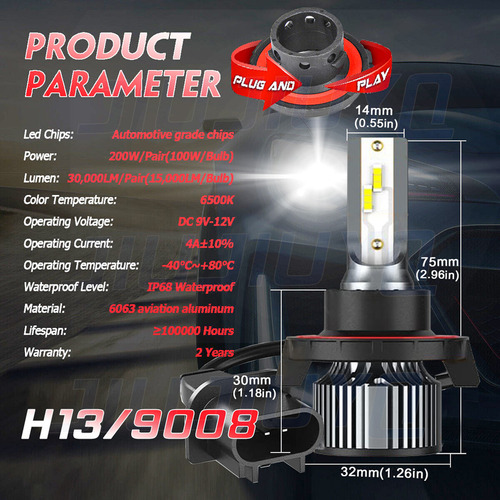 Kit Faros Luz Led H8 H13 30000lm Para Chevrolet Alta/baja Foto 6