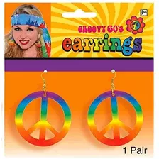 Groovin .60s Costume Party Tie Dye Peace Earrings, Multi Col