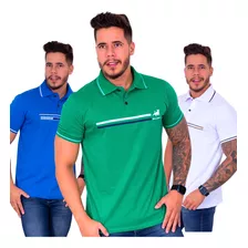 Kit 03 Camisas Gola Polo Masculina Estampada Algodão Casual