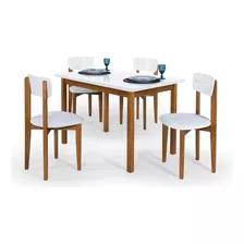 Mesa De Jantar Elisa 120x80 Pés Madeira 4 Cadeiras Estofadas