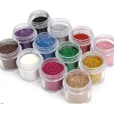 Kit Com 12 Potinhos Glitter/purpurina Em Pó Varias Cores 3g 
