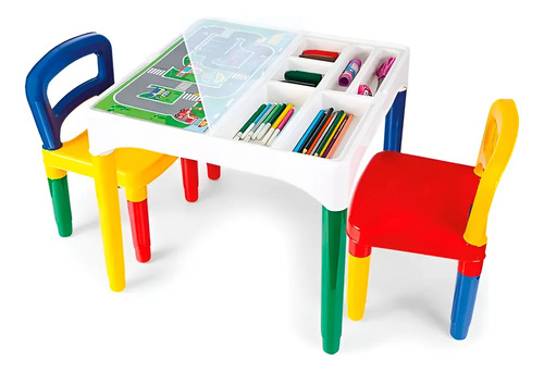 Mesinha Didática Infantil Com 2 Cadeiras Poliplac Com Nf Colorido