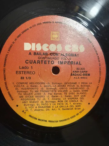 Cuarteto Imperial - A Bailar Con Alegría - Continuado Vol. 6 - vinilo 1983