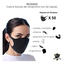 Cubrebocas Neopreno 3 Capas Tapabocas Lavable (50 Piezas)